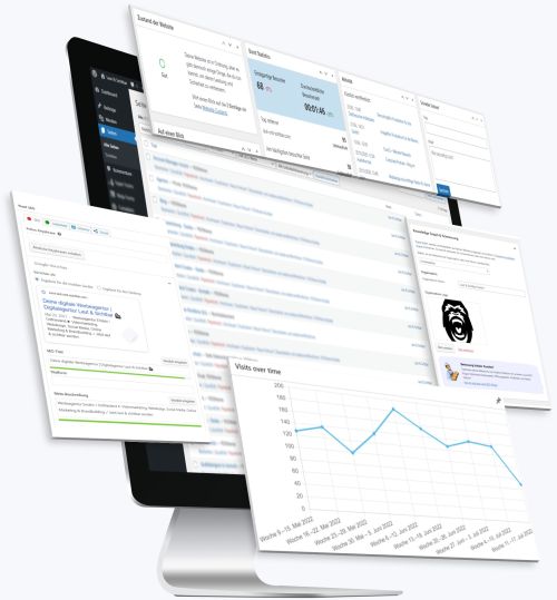 Mockup-Darstellung von SEO Insights und Tracking im WordPress Backend